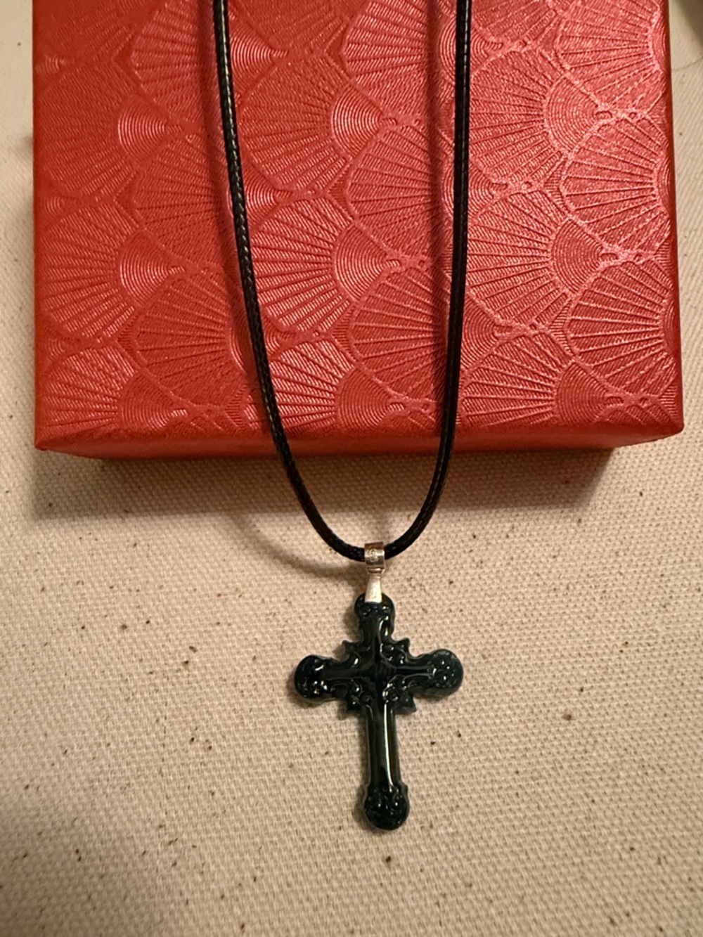Dark Green Jade  Cross Pendant Necklace